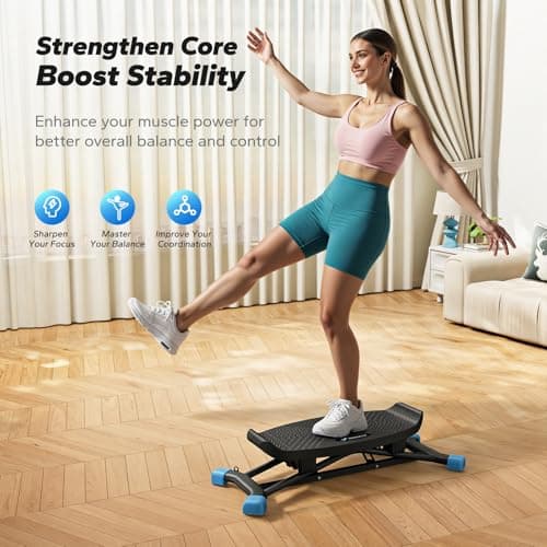 Merach Rocking Steppers for Exercise at Home, Mini Stair Stepper with Resistance Bands, Portable Balance Board Featuring LCD Monitor, 300 lbs Capacity Ski Trainer for Full Body Wor thumbnail 3