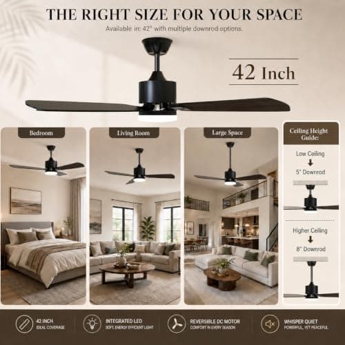 STANDLE 42 Inch Ceiling Fans with Lights and Remote Control, Black