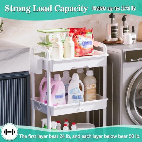 SUNALLY 3 Tier Rolling Cart with Drawer, Bathroom Storage Organizer with 2 Lockable Wheels, Multifunctional Rolling Storage Cart for Bathroom, Kitchen, Office, Craft, Makeup, Baby  thumbnail 5