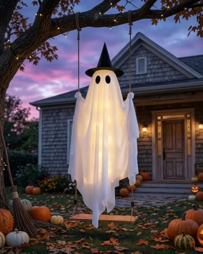 5FT Halloween Swinging Ghost Outdoor Decor,Spooky Hanging Ghost Decorations thumbnail 5