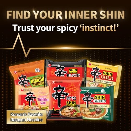 Nongshim Shin Ramyun Noodles, Spicy Korean Signature Instant Ramyun, Rich Beef Flavored Broth, Microwaveable, Korean Instant Noodles, 4.23 oz (Pack of 20), Packaging May Vary.