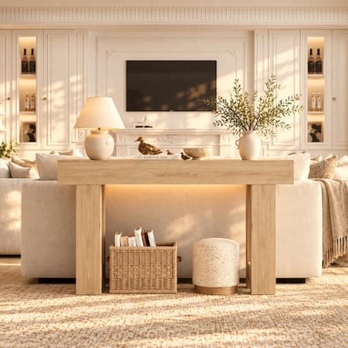 BROTTAR Foyer Table for Entryway, Console Table with Sensor Lights, Oak | Wood Entryway Table with Storage, Sofa Table Behind Couch for Entrance Hallway Living Room