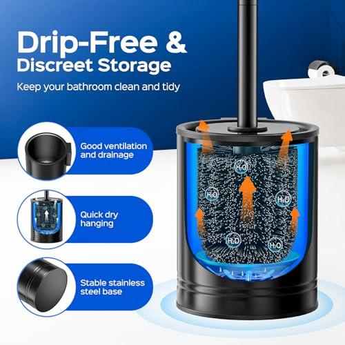 Miniatura de Escobilla de Baño HAMITOR Negra: Antioxidable con Soporte Oculto y Montaje en Pared 4