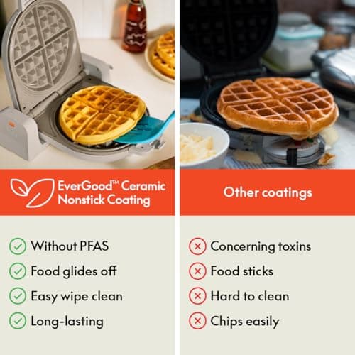 bella Flip-n-Store Waffle Maker with EverGood™ Ceramic Nonstick Coating, Fits-anywhere™ Kitchenware, Power Indicator Light, Cool Touch Handle & Cord Wrap, 7” Wide & 1" Deep Plates, thumbnail 6