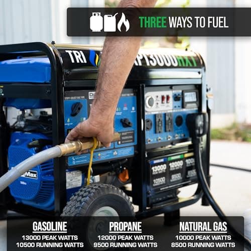 DuroMax XP13000HXT 13,000-Watt 500cc Tri Fuel Gas Propane Natural Gas Portable Generator with CO Alert, Black/Blue thumbnail 3