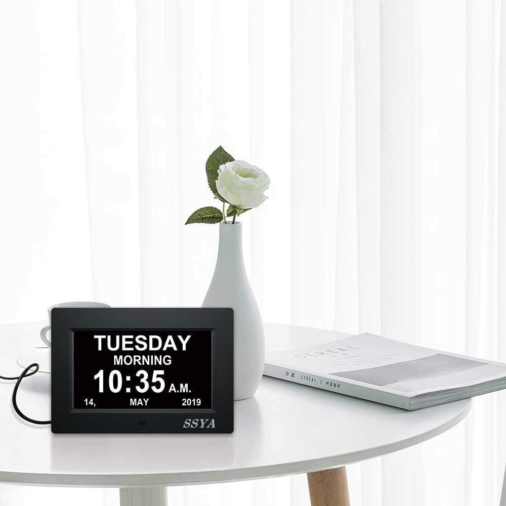 Miniatura de SSYA 7 Inch Calendar Clock - 12 Alarm Options, Level 5 Auto Dimmable Display,Extra Large Impaired Vision Digital Clock with Non-Abbreviated Day & Month  2