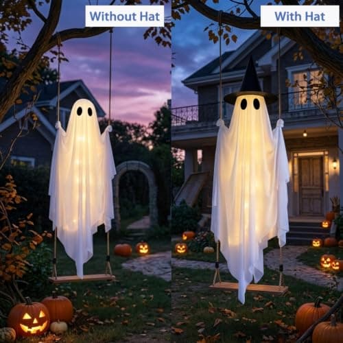 5FT Halloween Swinging Ghost Outdoor Decor,Spooky Hanging Ghost Decorations thumbnail 3