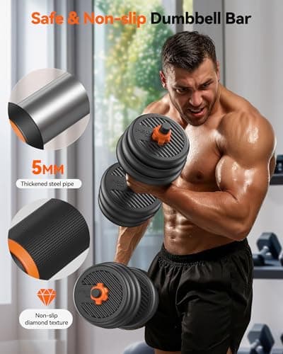 FEIERDUN Adjustable Dumbbells, 45lbs Free Weight Set with Connector, 4 in1 Dumbbells Set Used as Barbell, Kettlebells, Push up Stand, Fitness Exercises for Home Gym Suitable Men/Wo thumbnail 6