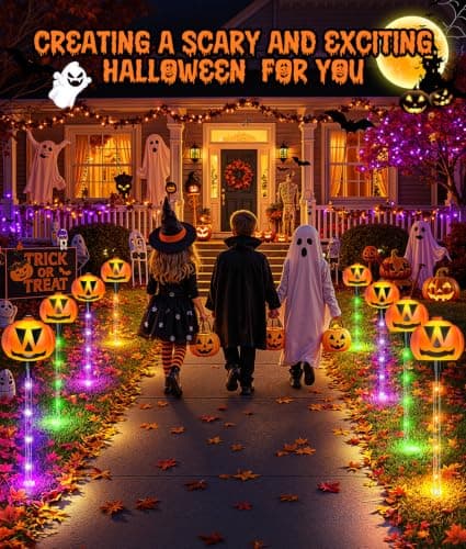 12 Pack Halloween Outdoor Decorations Solar Pathway Stake Pumpkin Lights thumbnail 5