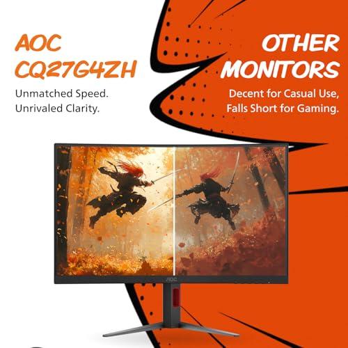 AOC CQ27G4ZH 27" Curved Gaming Monitor, QHD 2K 2560x1440, 1500R VA, 300Hz 0.3ms MPRT, HDMI x2, DP x1, Height Adjustable Stand, HDR, 3-Year Zero-Bright-dot thumbnail 10