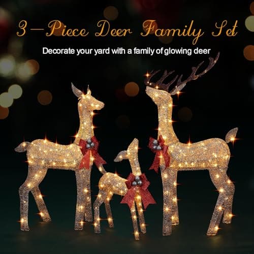Set de 3 Renos Navideños Iluminados FUNNGO para Exterior con Luces LED