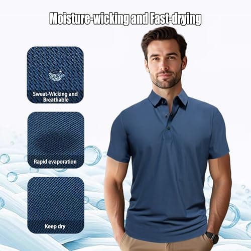 Polo Shirts for Men: Quick Dry Moisture Wicking High Elasticity Convenient Slim Fit Polo Runs Small Black thumbnail 5