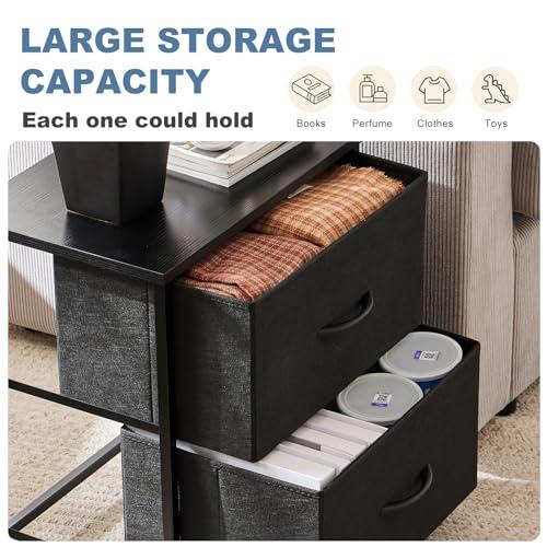 DUMOS Nightstand Set of 2, Small Dresser with 2 Fabric Drawers Side Bedroom End Table Kids Bedside Storage Furniture for 25 inch Tall Night Stand for Closet, Entryway, College Dorm thumbnail 5