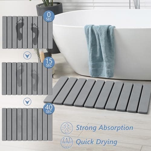 Miniatura de Tapete de Baño Plegable de Piedra Diatomea AWW, 60x39 cm, Gris 2