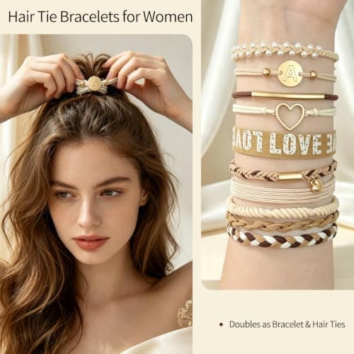STAUKOK: Ligas y Pulseras para Cabello, 10 Piezas con Inicial 'A'