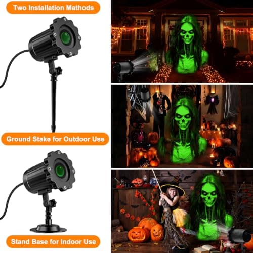 Halloween Projector Outdoor, 2026 Upgraded 3D Dynamic Skull HD Patterns,Clearer Holiday Light Ideal for Window Wall Displays and Halloween Garage Door Cover Projections