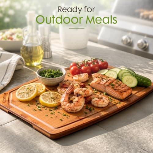Miniatura de Tabla de Cortar Grande Astercook de Bambú Carbonizado de 16x12 pulgadas con Canaleta para Jugos y Agarradera 7