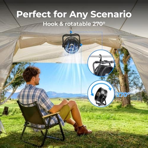BougeRV Portable Fan Rechargeable, 20000mAh Battery Powered Fans with 4 Wind Speeds Hook Brighter Light LCD Display 270° Rotatable for Camping, Tent, Outdoors, Office, Travel, RV thumbnail 5