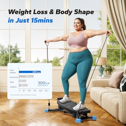 Merach Rocking Steppers for Exercise at Home, Mini Stair Stepper with Resistance Bands, Portable Balance Board Featuring LCD Monitor, 300 lbs Capacity Ski Trainer for Full Body Wor thumbnail 8