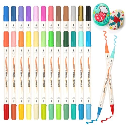 Shuttle Art 48 Colors Dual Tone Acrylic Paint Markers, 24 Pack Acrylic Paint Pens Set for Rock Painting, Ceramic, Wood, Canvas, Glass, Stone, Fabric, Card Making, DIY Crafts & Art 