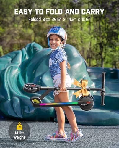 FanttikRide C9 Pro Kids Electric Scooter Ages 8-12, Colorful Rainbow Lights, E-Scooter for Kids 3.9-5.2 ft, 132 lbs, 5 Miles Range, Up to 40 min Ride Time, 5/8/10 MPH, 3 Adjustable