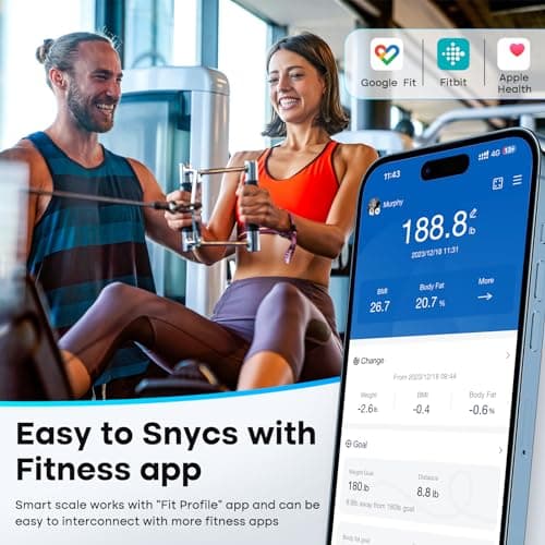 Miniatura de Báscula Inteligente GE para Composición Corporal, Peso e IMC | Medición de Grasa y Masa Muscular, Digital para Baño, Capacidad 500 lb, Sync Bluetooth 5