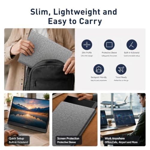 KOORUI 15.6 inch Portable Monitor FHD 1080P IPS External Display, Second Screen for Travel and Office, USB-C HDMI Gaming Monitor with Kickstand & Speakers for Laptop PC thumbnail 8