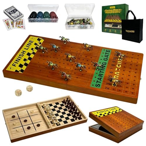 Foldable 23 inches Horse Race Board Game with Numbered Horses & Poker Chips