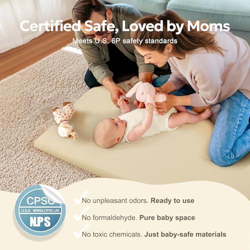 Baby Mat for Floor, Thick Soft Non-Toxic Vegan Leather Baby Play Mat, Waterproof Foam Play Mat, Padded Play Mat for Baby, 50x50 Playpen Mat, Infant Playmat for Baby Girls and Boys, thumbnail 7