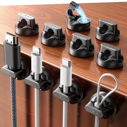 10 Pack Magnetic Cable Clips [2025 Minimum Size] LISEN Halloween Decor Christmas Decorations Indoor, Magnetic Cord Holder for Nightstand Desk, Cable Management for Home Office Orga