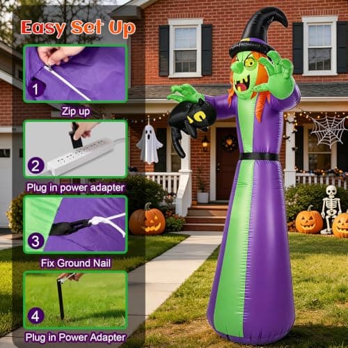 12 FT Giant Halloween Inflatables Witch Outdoor Decoration-Huge Blow Up Spooky Witch Grabbing Black Cat with Built-in LEDs – Tall Halloween Yard Decor for Lawn Party, Garden & Front Yard thumbnail 5