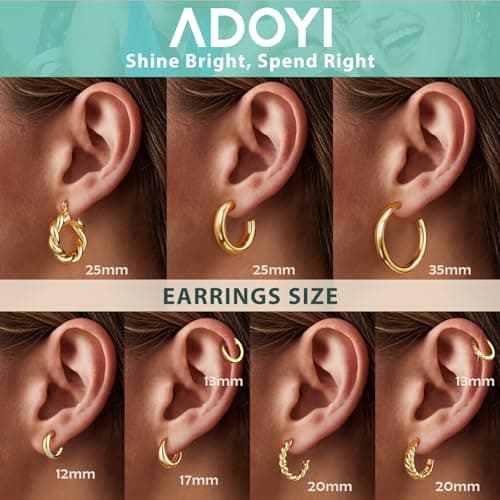Set de Aretes de Argolla Adoyi Bañados en Oro 14K - 9 Pares Variados