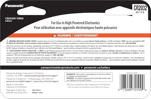 Panasonic CR2032 3.0 Volt Long Lasting Lithium Coin Cell Batteries in Child Resistant, Standards Based Packaging, 10 Pack thumbnail 2