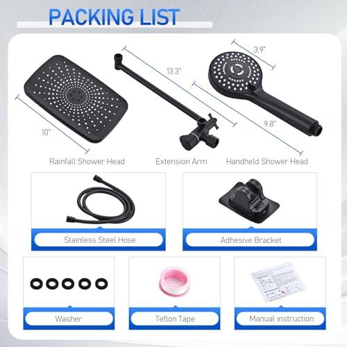 Seacity Wide Rain Shower Head With 5 Modes Handheld Showerheads, High Pressure Showerhead Combo with Extension Arm for Bathroom Accessories, Adjustable Shower Head with Anti-Clog N