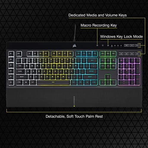 Corsair K55 RGB PRO Membrane Wired Gaming Keyboard – IP42 Dust and Spill-Resistant – 6 Macro Keys with Elgato Integration – iCUE Compatible – QWERTY NA – PC, Mac, Xbox – Black thumbnail 7