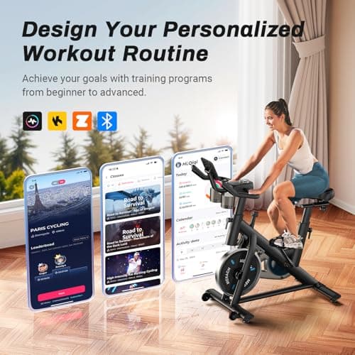Merach Exercise Bike, Magnetic Friction Stationary Bike with Brake Pad and Exclusive App, Low Noise Indoor Cycling Bike with 300lbs Weight Capacity, Tablet Mount and Fitness Course thumbnail 2