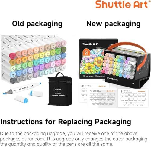 Shuttle Art Pastel Alcohol Markers Brush tip, Dual Tip Brush & Chisel Tip Art Marker Set, 50 Colors plus 1 Blender Marker Pens with Case Perfect for Illustration Students Adults Co