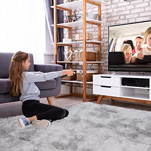 YOBATH Fluffy 8x10 Area Rugs for Living Room Bedroom, Large Modern Soft Shag Rugs for Kids Girls Boys, Non-Slip Plush Shaggy Rugs for Playroom Nursery Dorm Room, Tie-Dyed Light Gre