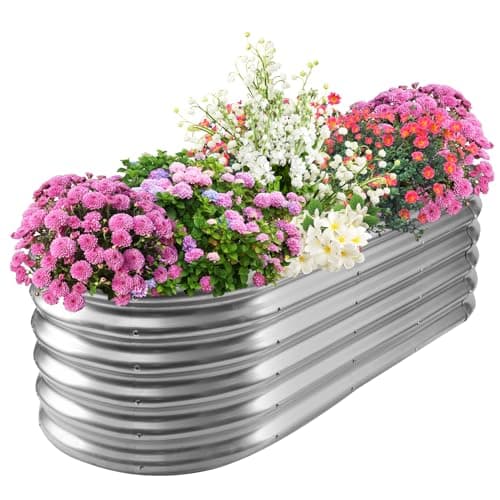 Cama de cultivo elevada ovalada de metal TBMLC 17", 152x61x43 cm