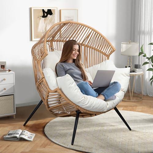 Sillón Huevo Shintenchi de Ratán para Exterior con Cojín