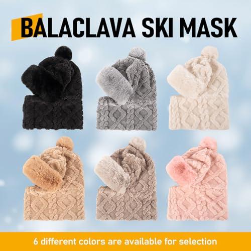 Balaclava Ski Mask for Women Men, Winter Fleece Wind-Resistant Warm Face Cover and Neck Warmer for Cycling Motorcycle Skiing Light Brown