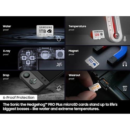 Samsung PRO Plus Sonic The Hedgehog + Adapter, 256GB microSDXC, Up-to 180MB/s, Full HD & 4K UHD, UHS-I, C10, U3, V30, A2, for Nintendo-Switch, Steam Deck, GoPRO, DJI Drone, Tablets