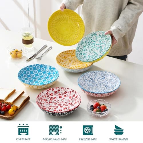 Set de 6 Platos Hondos vancasso 8.5" para Pasta/Ensalada, Porcelana Floral, 40 oz