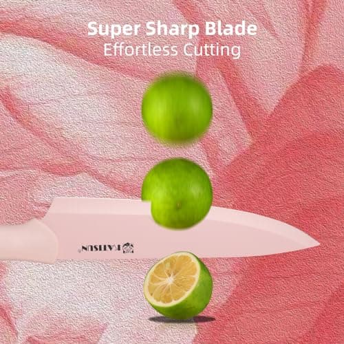 Juego de Cuchillos de Cocina Antiadherentes KATISUN, Rosa, 13 Pzas con 6 Fundas