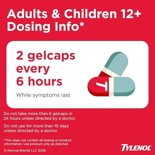 Tylenol Rapid Release Extra Strength Gelcaps, Acetaminophen 500 mg per Gel, Laser Drilled Holes Allow Fast, Strong Pain Relief, Fever Reducer, Gentle on Stomach, 100 Count Size thumbnail 6
