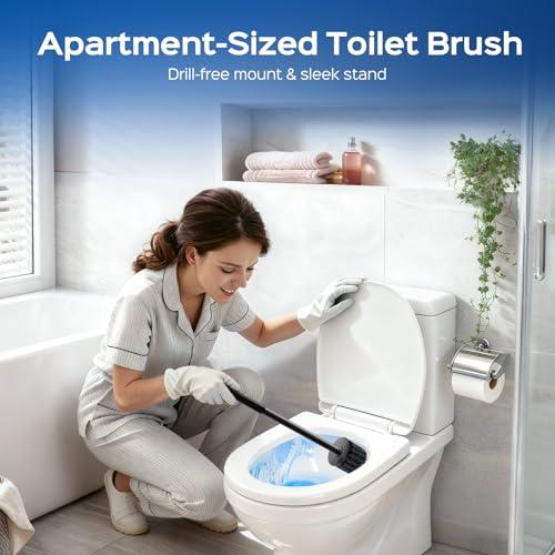 Miniatura de Escobilla de Baño HAMITOR Negra: Antioxidable con Soporte Oculto y Montaje en Pared 7