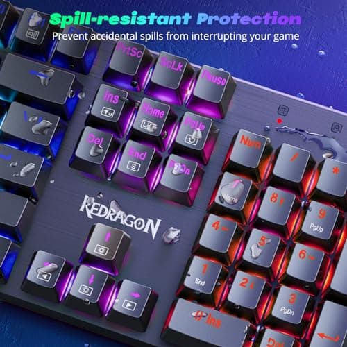 Redragon Mechanical Gaming Keyboard Wired, 11 Programmable Backlit Modes, Hot-Swappable Red Switch, Anti-Ghosting, Double-Shot PBT Keycaps, Light Up Keyboard for PC Mac