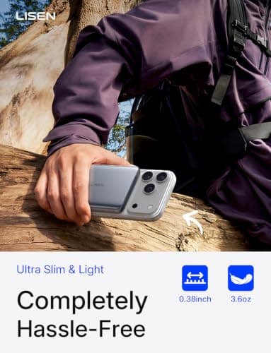 LISEN 0.3'' Ultra Slim [Qi2 15W] for MagSafe Battery Pack Power Bank for iPhone 18 pro Accessories, QI2 Certified 5000mAh Wireless Portable Charger,Travel Magnetic Power Bank for iPhone 18 Pro 17-12 thumbnail 2