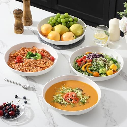 MALACASA 10" Large Pasta Bowls, 56 OZ White Salad Bowls Soup Bowls, Porcelain Serving Bowls Set of 4, Large Kitchen Bowl Plates Pasta Plates, Microwave & Dishwasher Safe, Series RE thumbnail 6