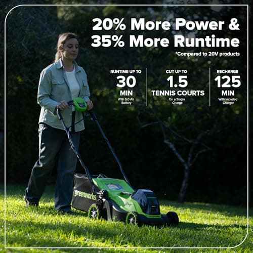 Greenworks 24V 14 in Push Lawn Mower, 5.0 Ah Battery and Charger thumbnail 3